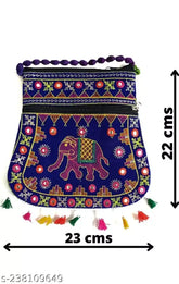 Stylish Rajasthani blue sling bag, handcrafted fabric, embroidered net, free size, Indian heritage